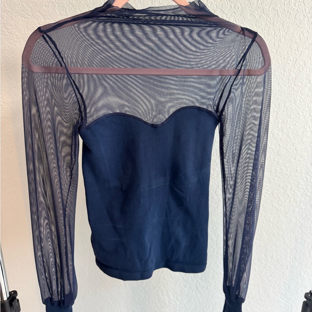 Elegant Navy Sheer Long Sleeve Top Free People